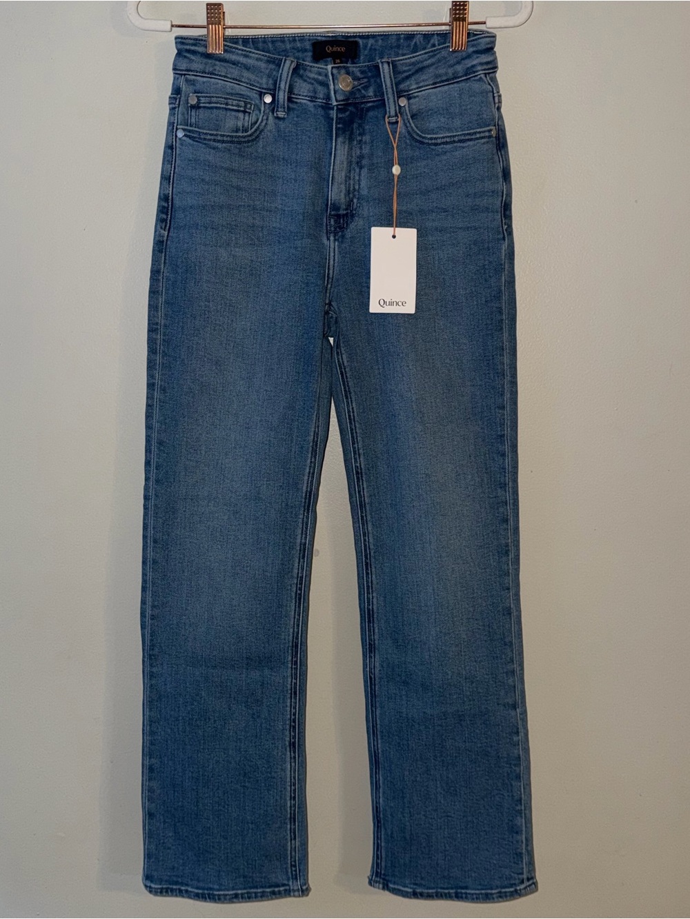 Quince Bella Stretch Straight Jeans Seaside Blue Size 26 28” Inseam NWT